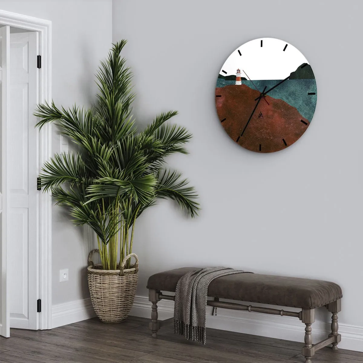 Horloge murale - Pendule murale - Un phare sur une colline près d'une côte tranquille - 30x30cm - En regardant la mer - Décoration murale moderne pour le salon, la cuisine et la chambre ARTTOR