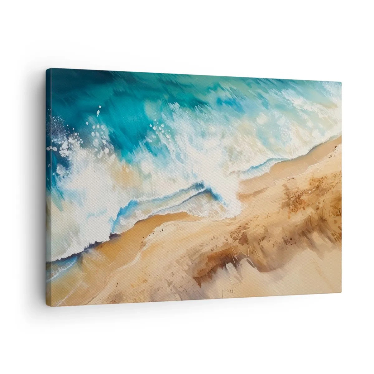 Impression sur toile - Image sur toile - Une vague de mer s'écrasant contre le rivage sablonneux - 70x50cm - La vague qui revient - Décoration murale moderne pour le salon et la chambre ARTTOR