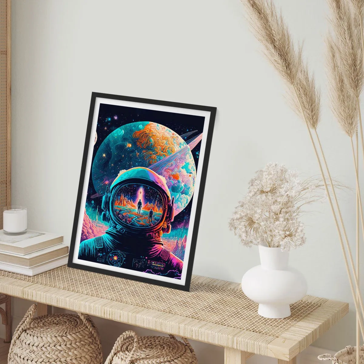 Affiche dans un cadre noir - Poster - Astronaute sur fond de paysage cosmique - 50x70cm - Les philosophes n'en ont pas rêvé - Décoration murale moderne pour le salon et la chambre ARTTOR