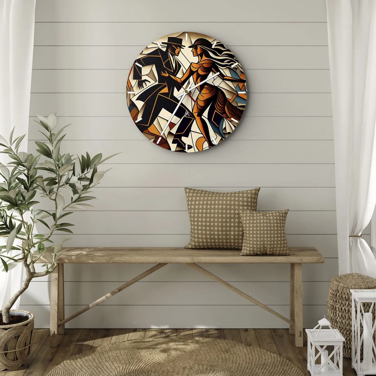 Horloge murale - Pendule murale - Un couple dansant dans un style Art Déco aux tons chauds - 30x30cm - Danse de passion et de volupté - Décoration murale moderne pour le salon, la cuisine et la chambre ARTTOR