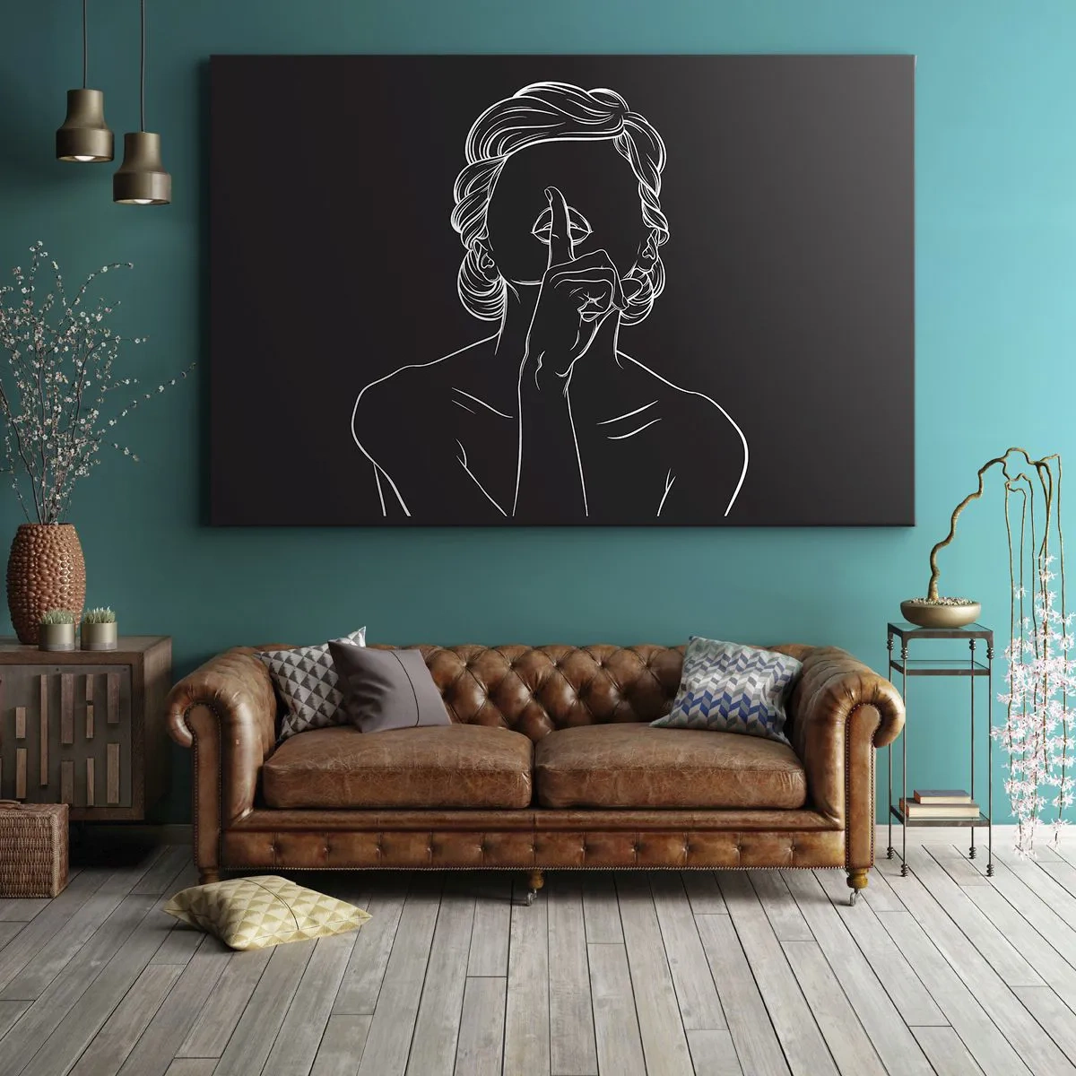 Impression sur toile - Image sur toile - Silhouette minimaliste d'une femme sur fond noir - 70x50cm - La beauté s'épanouit en silence - Décoration murale moderne pour le salon et la chambre ARTTOR