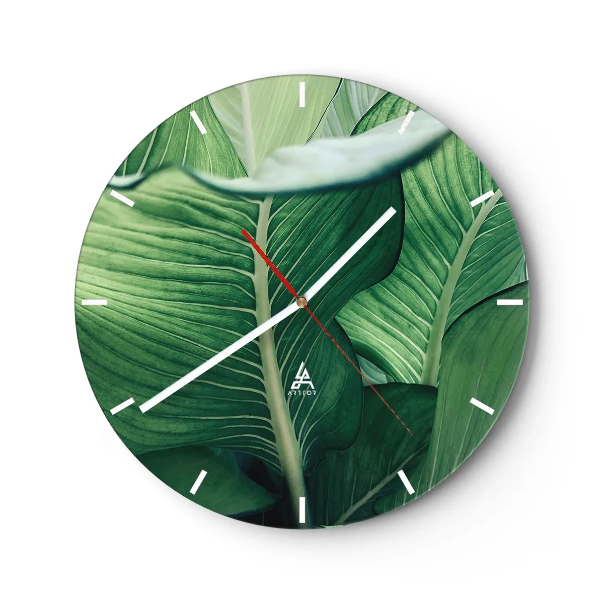 Horloge murale - Pendule murale - Gros plan de feuilles tropicales d'un vert intense - 30x30cm - Une vie intensément verte - Décoration murale moderne pour le salon, la cuisine et la chambre ARTTOR