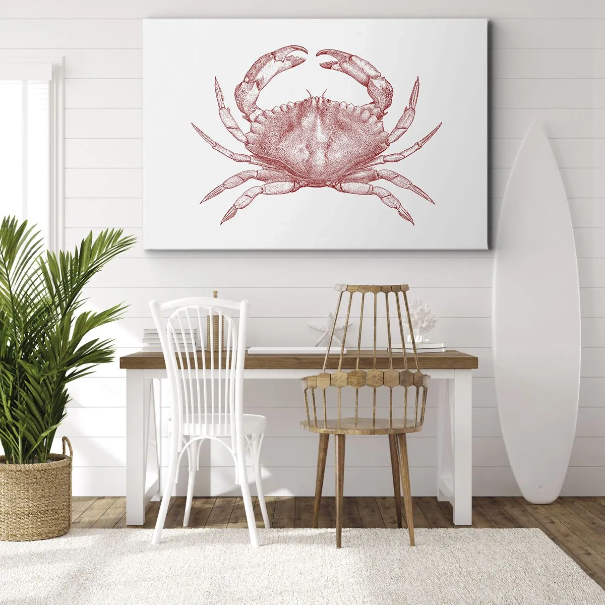 Impression sur toile - Image sur toile - Dessin d'un crabe dans une teinte rouge - 70x50cm - Le crabe des crabes - Décoration murale moderne pour le salon et la chambre ARTTOR