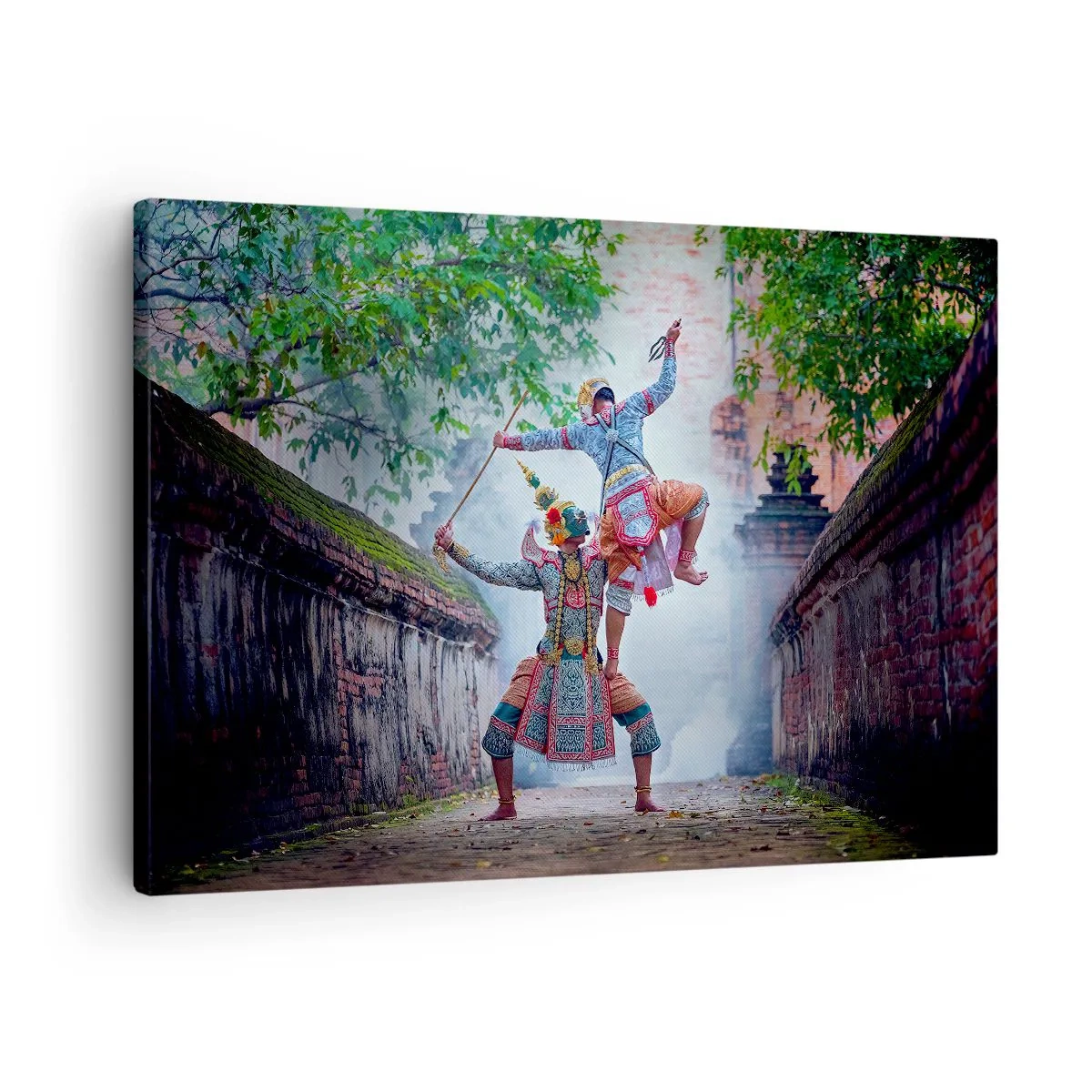 Impression sur toile - Image sur toile - Danse traditionnelle dans un cadre historique avec un mur et des arbres - 70x50cm - La danse est d'une beauté dévastatrice - Décoration murale moderne pour le salon et la chambre ARTTOR