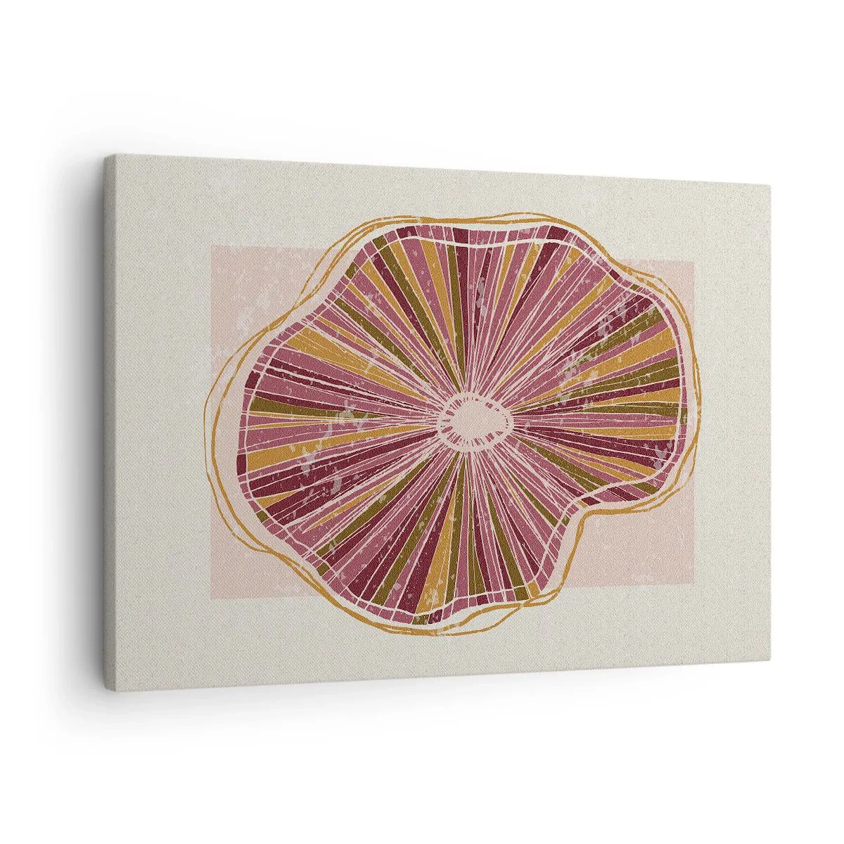 Impression sur toile - Image sur toile - Motif abstrait de tranches d'arbre dans des tons roses - 70x50cm - Abstraction rayonnante - Décoration murale moderne pour le salon et la chambre ARTTOR