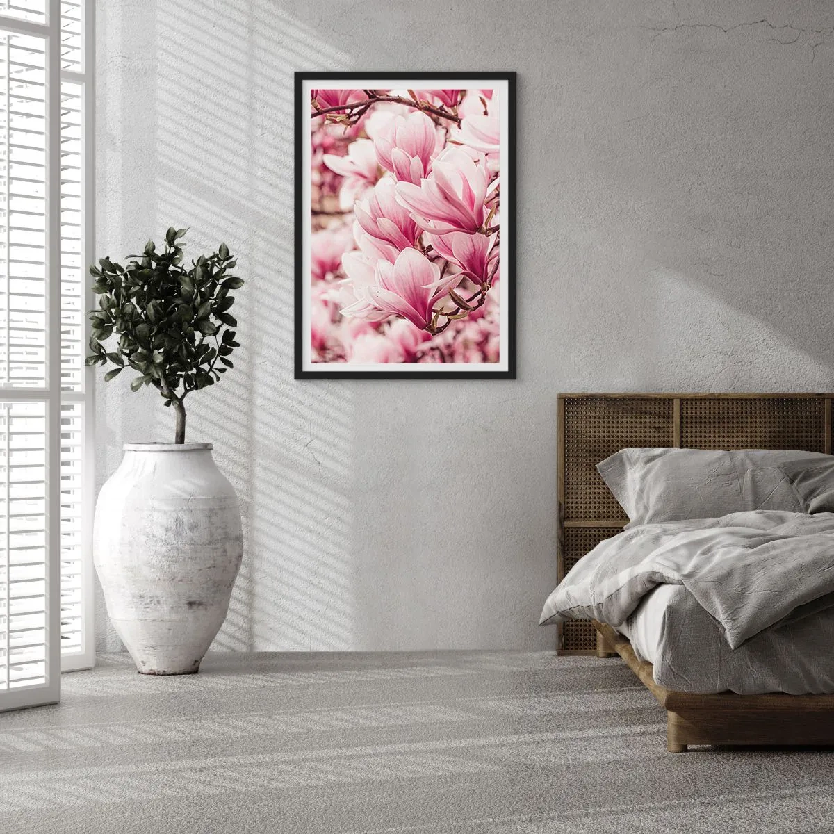 Affiche dans un cadre noir - Poster - Magnolias romantiques en fleurs d'un rose délicat - 50x70cm - Le printemps est rose - Décoration murale moderne pour le salon et la chambre ARTTOR
