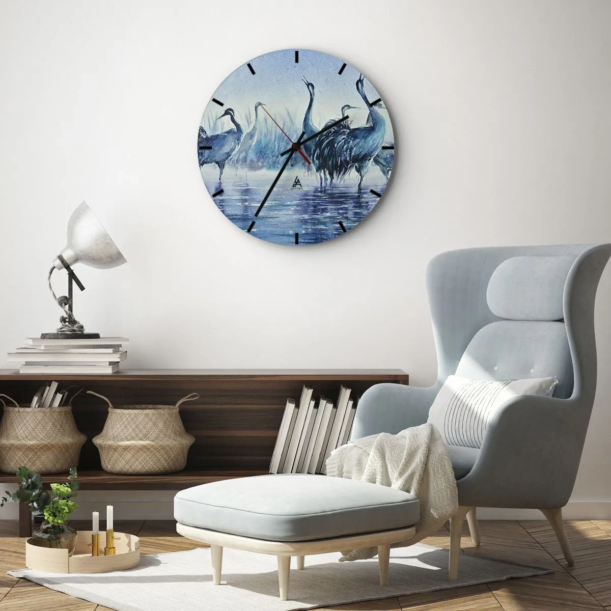 Horloge murale - Pendule murale - Aquarelle représentant des échassiers - 30x30cm - Réunion matinale - Décoration murale moderne pour le salon, la cuisine et la chambre ARTTOR