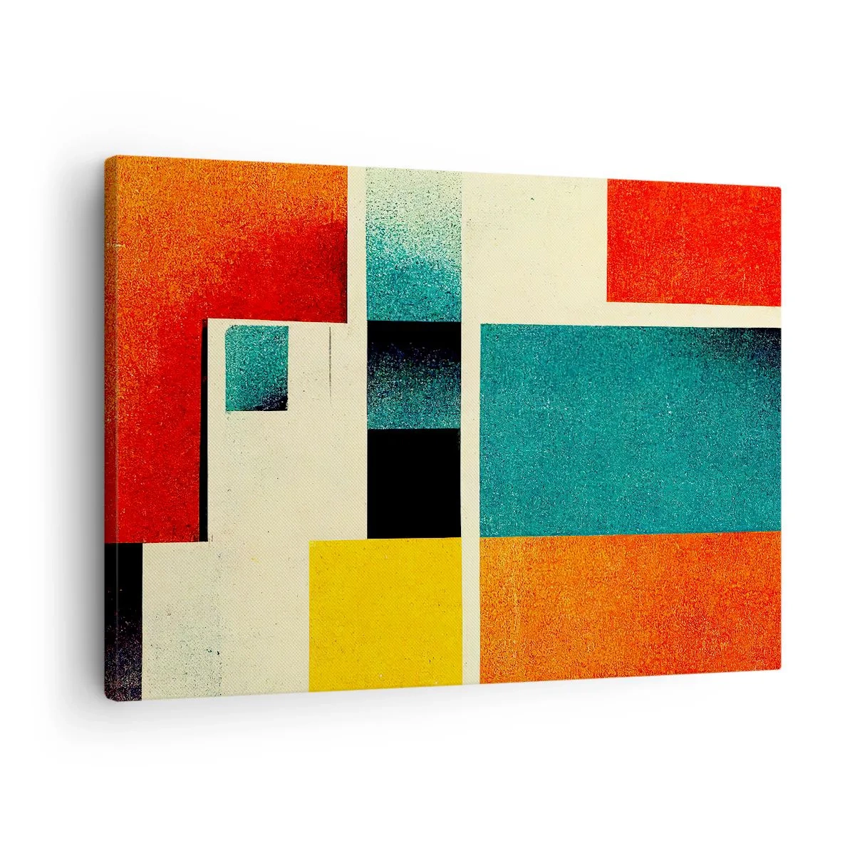 Impression sur toile - Image sur toile - Abstraction géométrique avec des rectangles et des carrés colorés - 70x50cm - Abstraction géométrique – bonne énergie - Décoration murale moderne pour le salon et la chambre ARTTOR