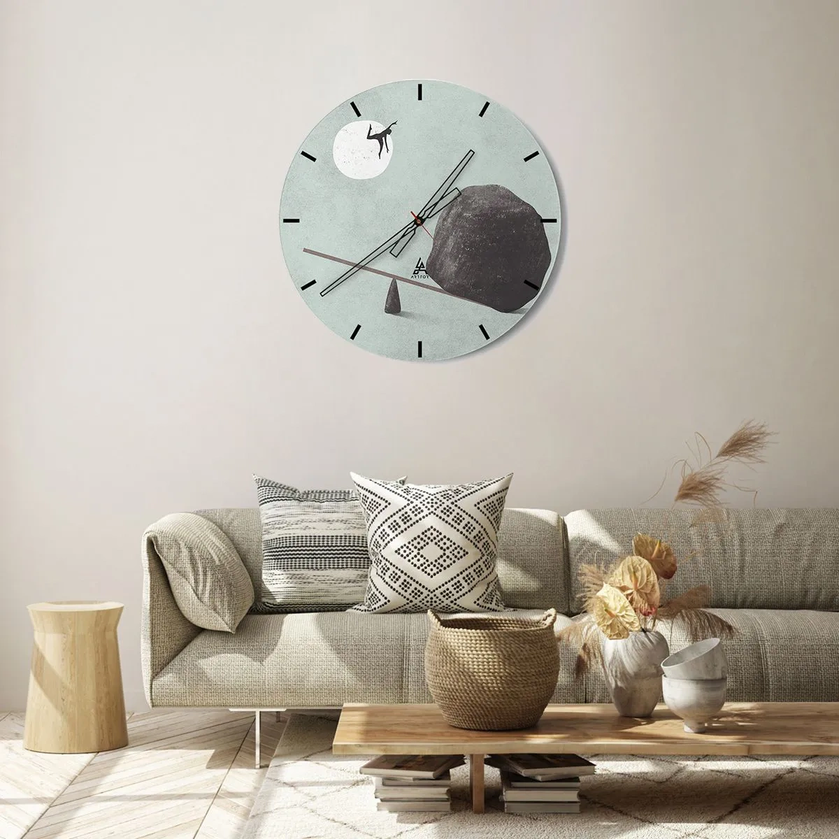 Horloge murale - Pendule murale - Un personnage est catapulté d'une balançoire par un rocher vers la lune. - 30x30cm - Réalisation de ses rêves - Décoration murale moderne pour le salon, la cuisine et la chambre ARTTOR