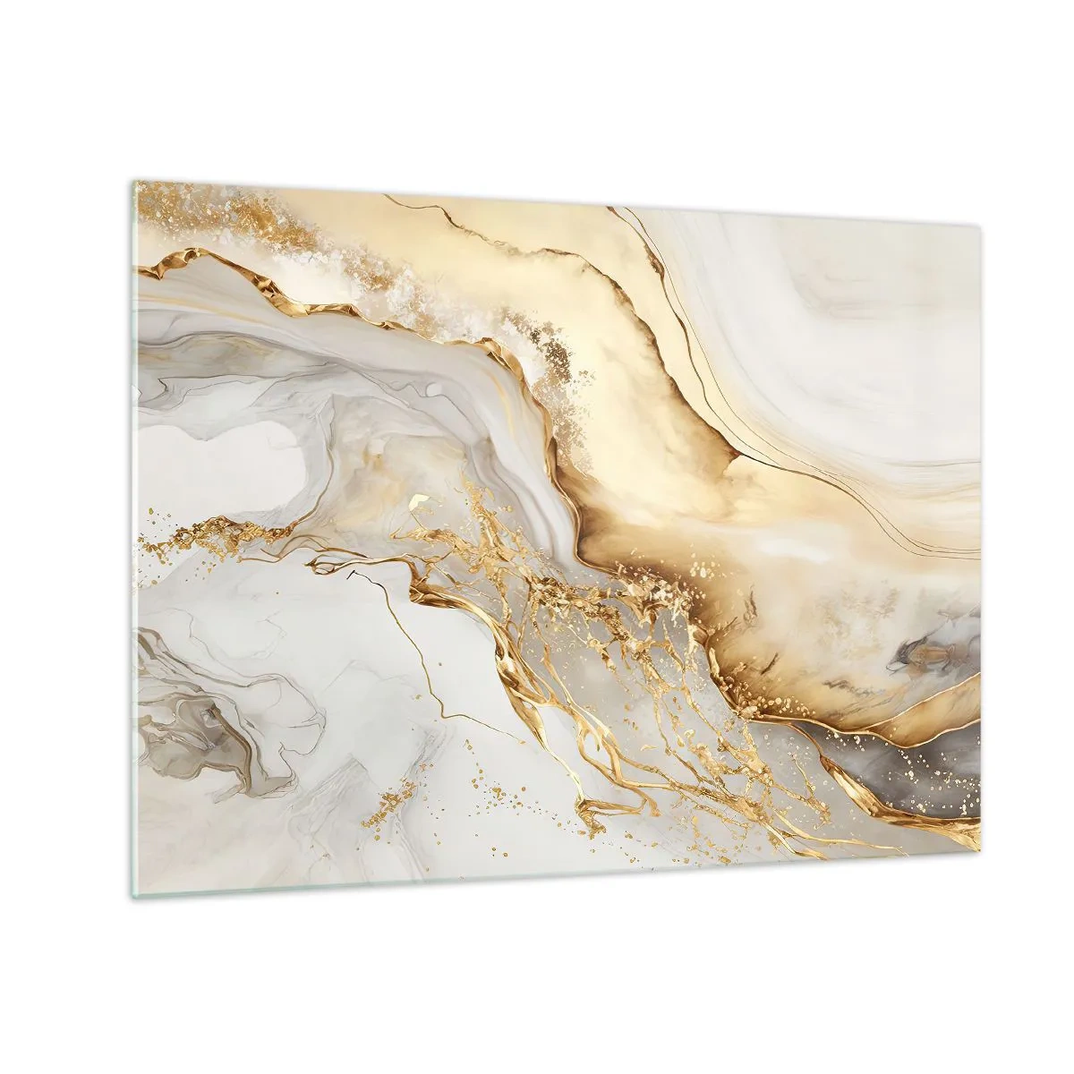 Impression sur verre - Image sur verre - Des stries abstraites dorées et beiges sur un fond clair - 70x50cm - Abstraction : beauté et bonté - Décoration murale moderne pour le salon et la chambre ARTTOR