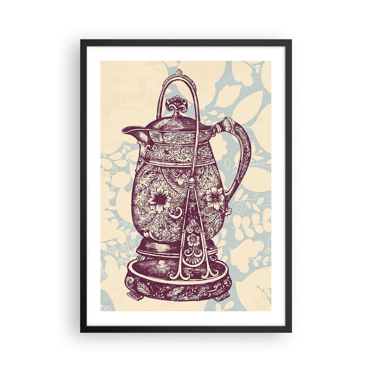 Affiche dans un cadre noir - Poster - Une cruche vintage décorée sur un fond décoratif - 50x70cm - La beauté du quotidien - Décoration murale moderne pour le salon et la chambre ARTTOR