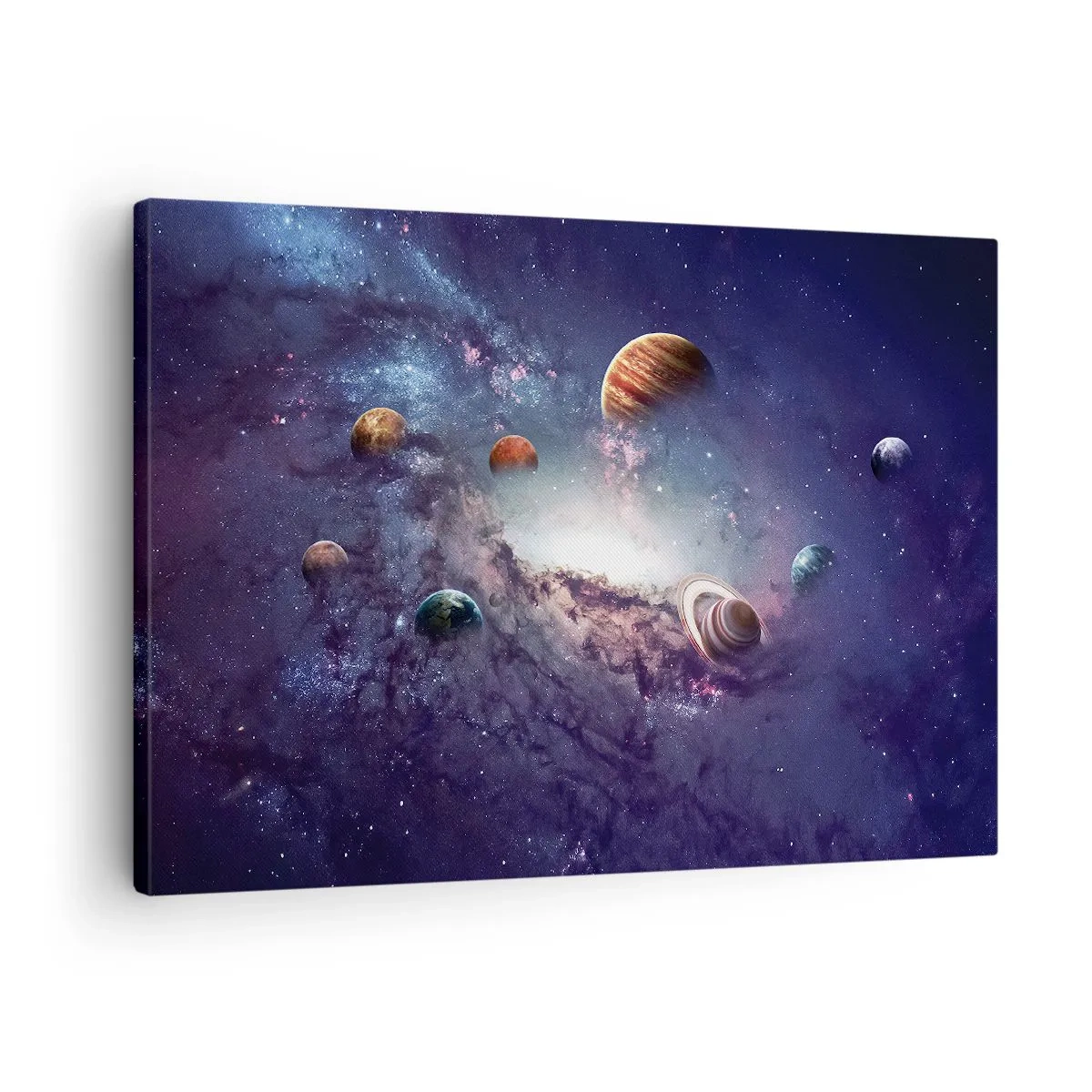 Impression sur toile - Image sur toile - Planètes dans une galaxie avec une nébuleuse en arrière-plan - 70x50cm - Système de danse solaire - Décoration murale moderne pour le salon et la chambre ARTTOR
