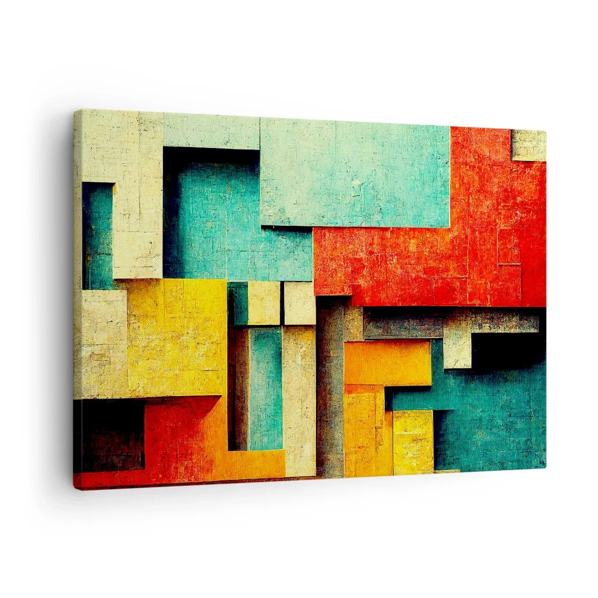 Impression sur toile - Image sur toile - Formes géométriques abstraites aux couleurs vives - 70x50cm - Festival des angles droits - Décoration murale moderne pour le salon et la chambre ARTTOR
