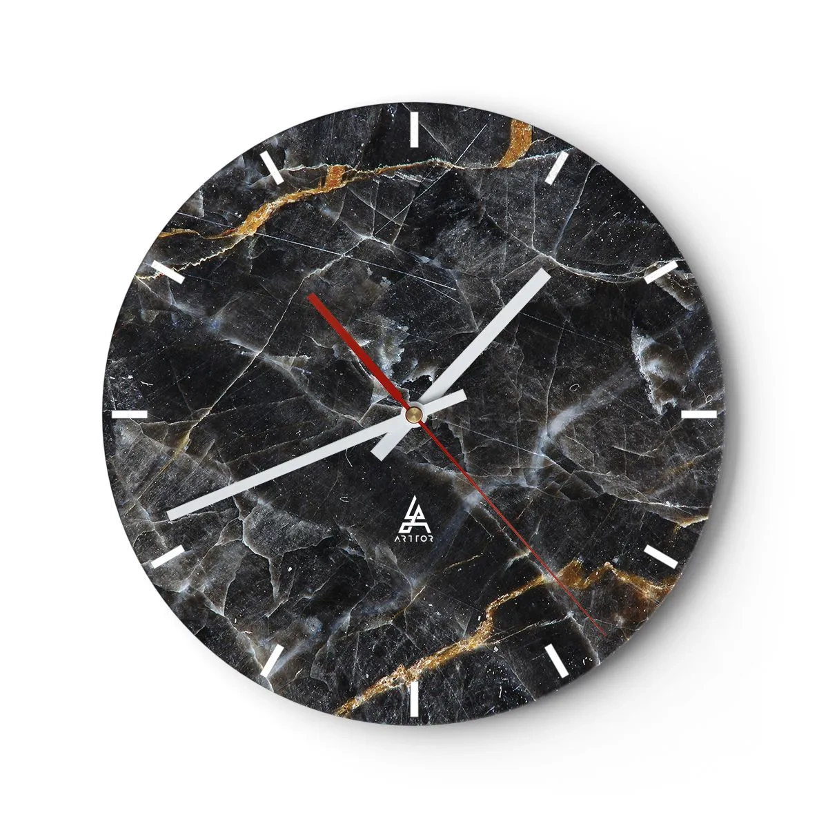 Horloge murale - Pendule murale - Structure en marbre noir avec des veines claires et dorées - 30x30cm - La vie intérieure de la pierre - Décoration murale moderne pour le salon, la cuisine et la chambre ARTTOR
