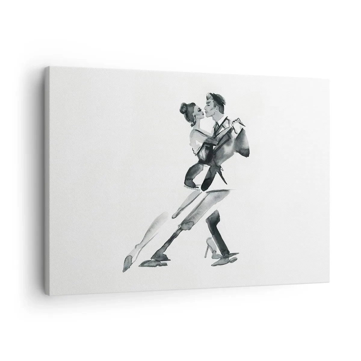 Impression sur toile - Image sur toile - Une illustration subtile d'un couple dansant dans un style monochrome. - 70x50cm - En un battement - Décoration murale moderne pour le salon et la chambre ARTTOR