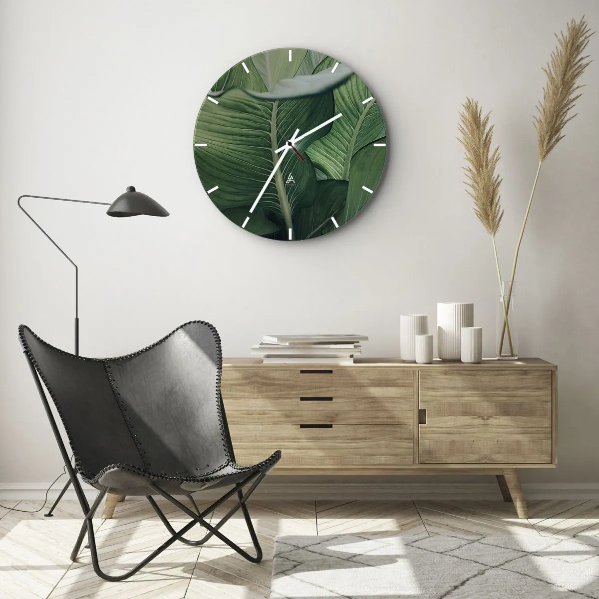 Horloge murale - Pendule murale - Gros plan de feuilles tropicales d'un vert intense - 30x30cm - Une vie intensément verte - Décoration murale moderne pour le salon, la cuisine et la chambre ARTTOR