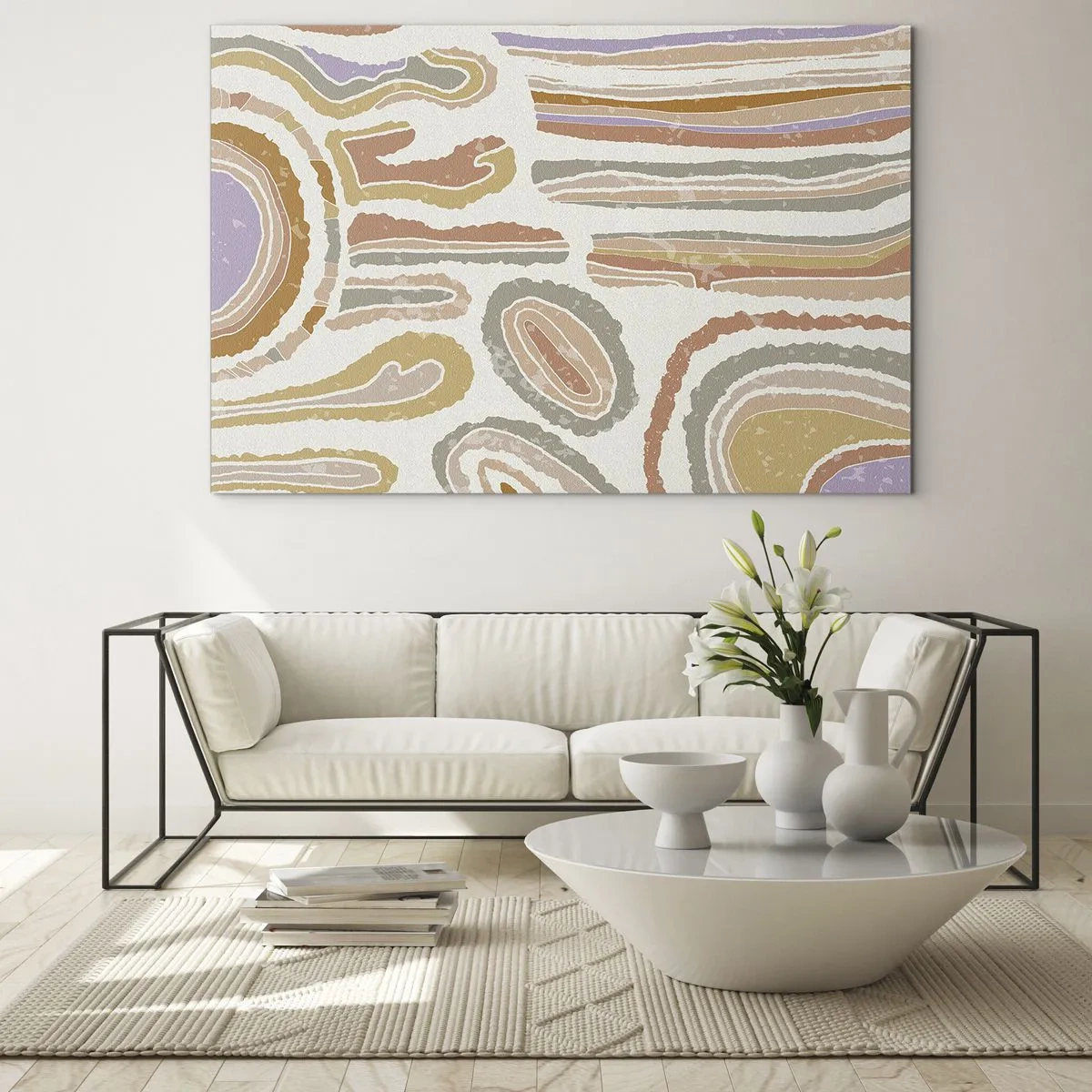 Impression sur verre - Image sur verre - Formes abstraites colorées ressemblant à des coupes minérales - 70x50cm - Coupes transversales colorées - Décoration murale moderne pour le salon et la chambre ARTTOR