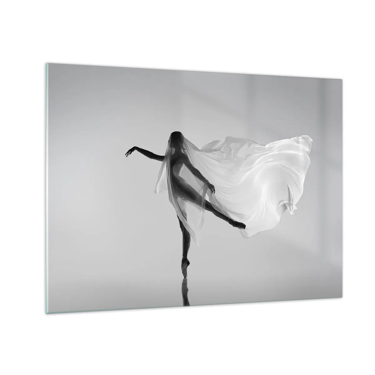 Impression sur verre - Image sur verre - Silhouette d'une danseuse avec un voile flottant en mouvement - 70x50cm - Légèreté et grâce - Décoration murale moderne pour le salon et la chambre ARTTOR