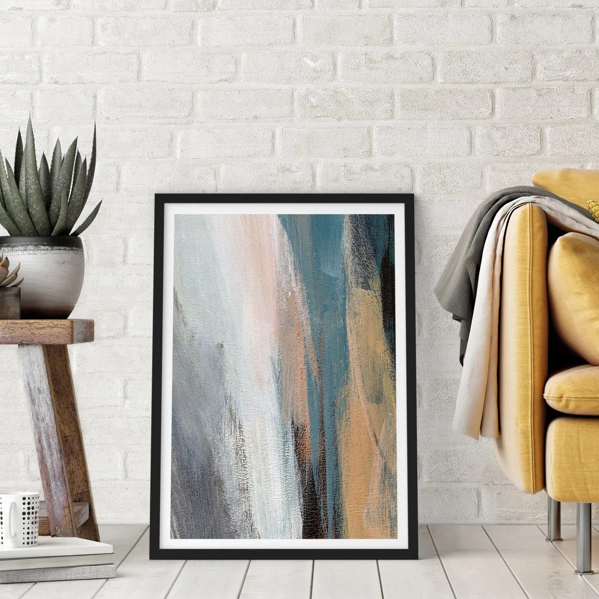 Affiche dans un cadre noir - Poster - Une composition abstraite aux couleurs tamisées - 50x70cm - Abstraction : paysage nordique - Décoration murale moderne pour le salon et la chambre ARTTOR