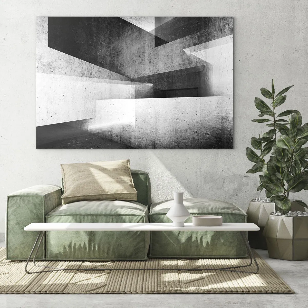 Impression sur verre - Image sur verre - Formes géométriques en béton dans des tons noirs et blancs - 70x50cm - Structure de l'espace - Décoration murale moderne pour le salon et la chambre ARTTOR