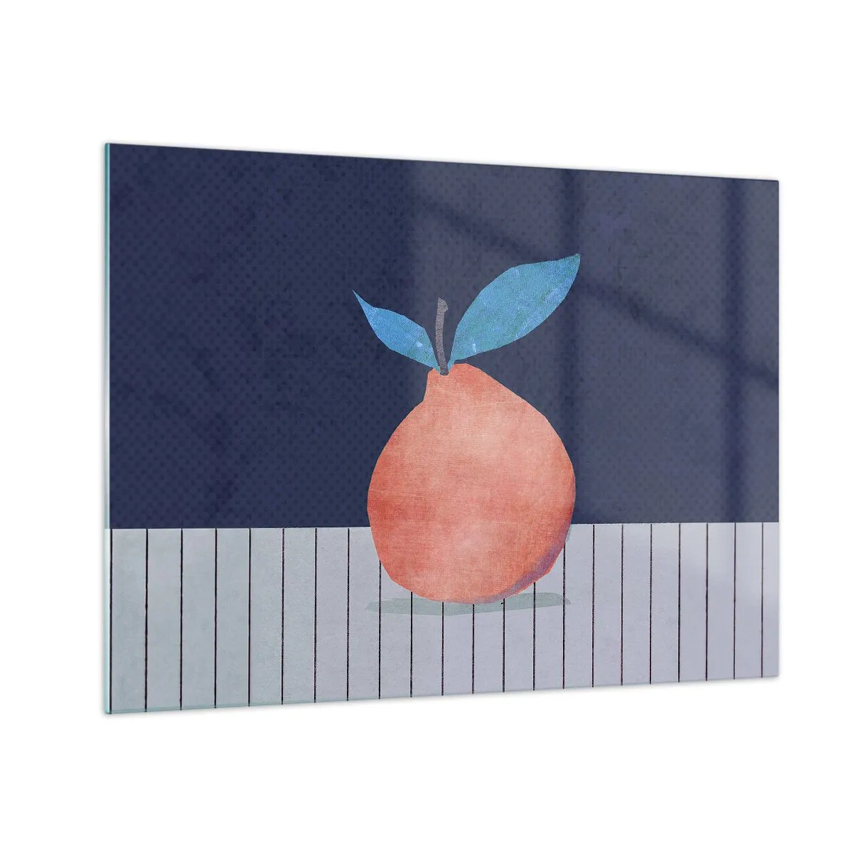 Impression sur verre - Image sur verre - Un fruit avec une forme abstraite sur fond de composition géométrique - 70x50cm - Convexité et plan - Décoration murale moderne pour le salon et la chambre ARTTOR