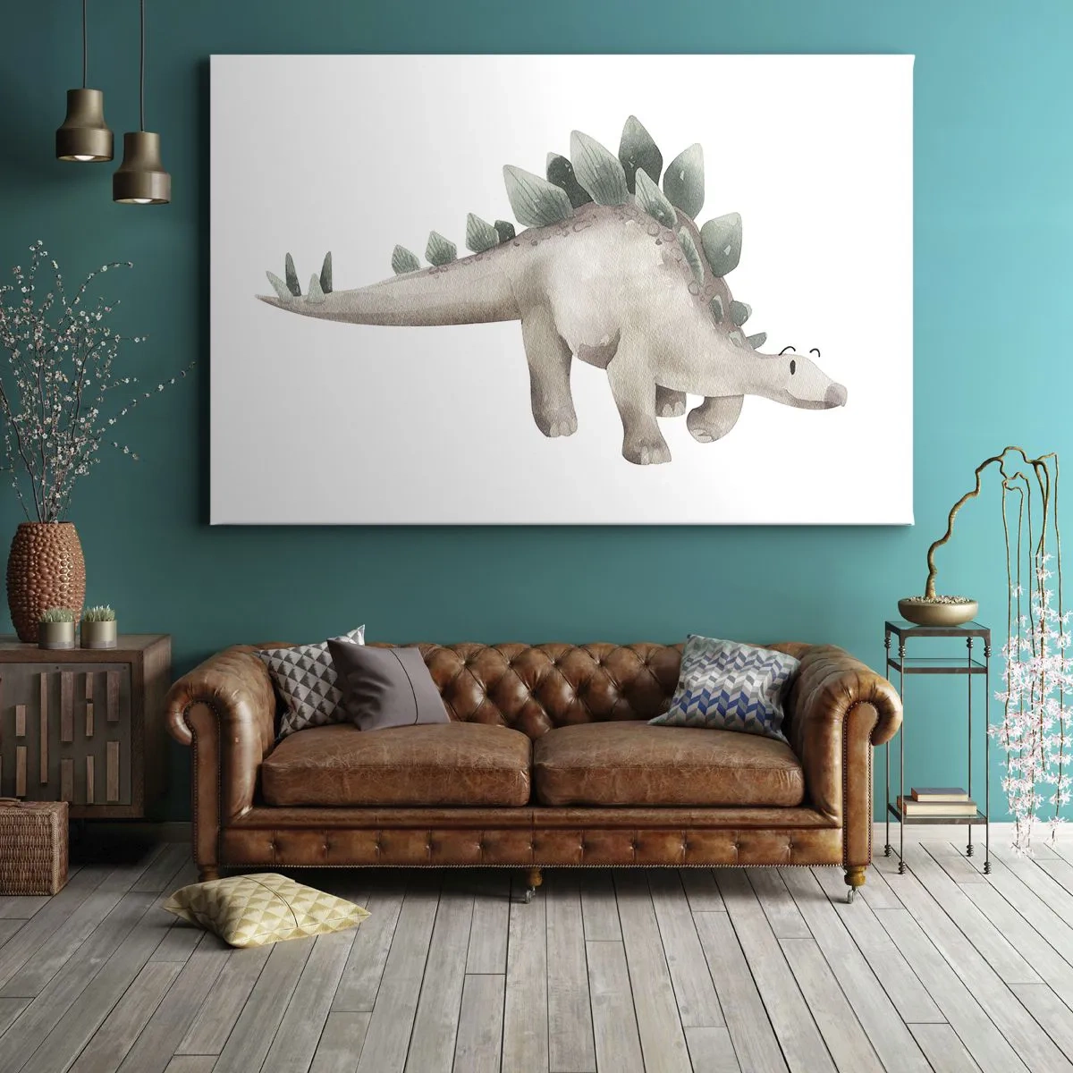 Impression sur toile - Image sur toile - Un dinosaure mignon aux couleurs pastel - 70x50cm - Votre ami - Décoration murale moderne pour le salon et la chambre ARTTOR