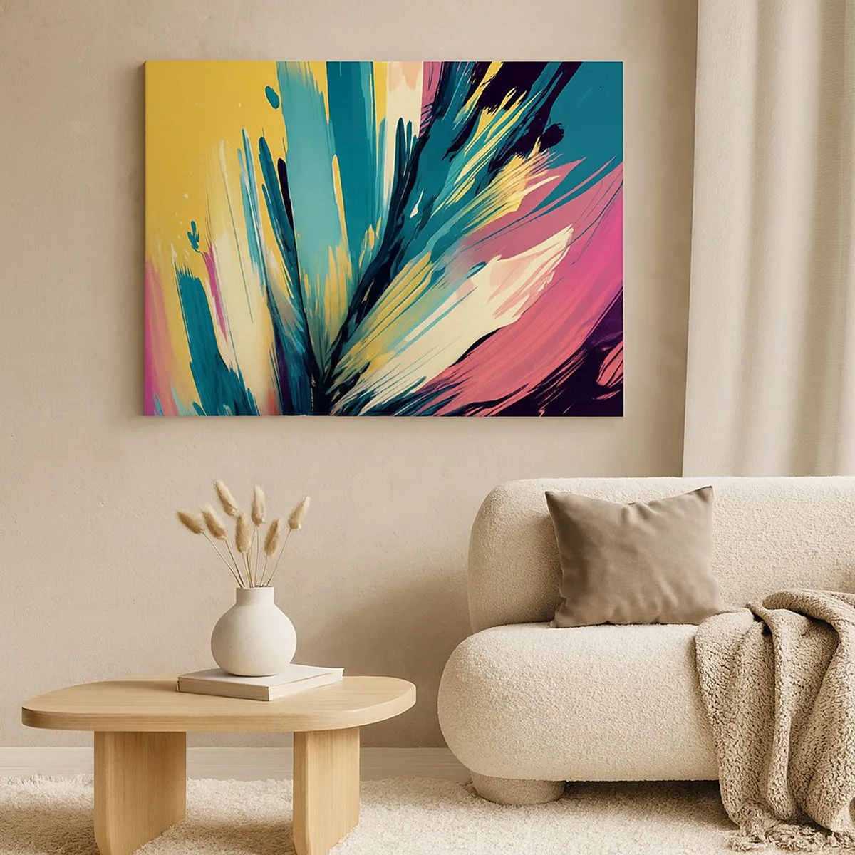 Impression sur toile - Image sur toile - Une composition abstraite aux couleurs intenses et contrastées. - 70x50cm - Composition – une explosion de joie - Décoration murale moderne pour le salon et la chambre ARTTOR