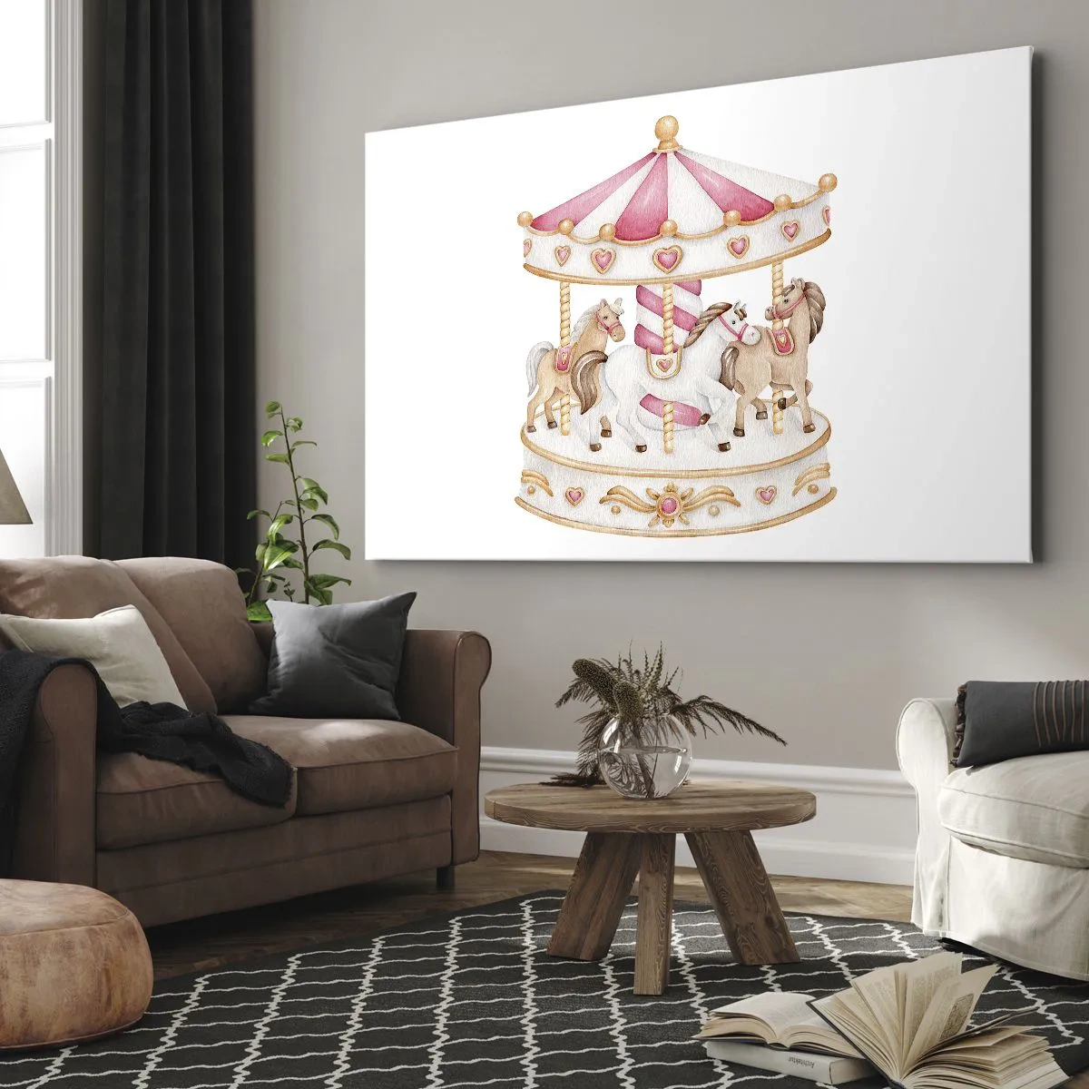 Impression sur toile - Image sur toile - Carrousel vintage coloré avec des chevaux - 70x50cm - Le doux monde de l'enfance - Décoration murale moderne pour le salon et la chambre ARTTOR
