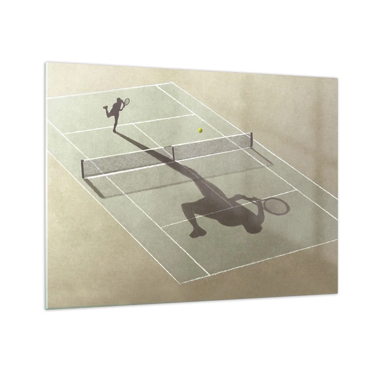 Impression sur verre - Image sur verre - La silhouette d'un joueur de tennis et son ombre sur le court pendant un service - 70x50cm - Dépassement de soi - Décoration murale moderne pour le salon et la chambre ARTTOR