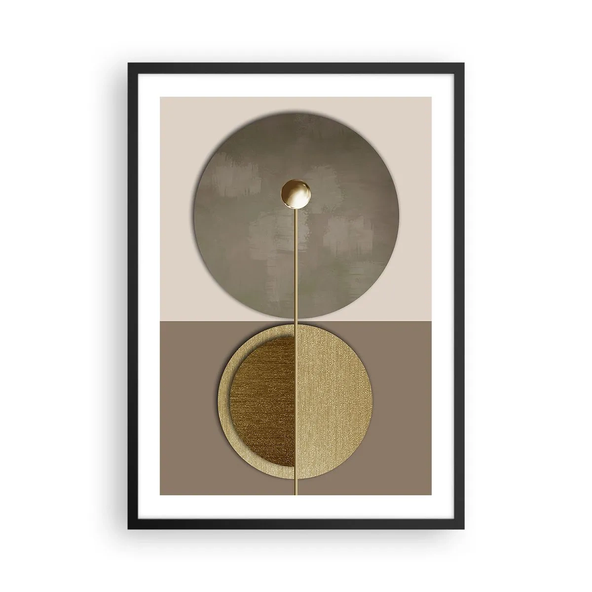 Affiche dans un cadre noir - Poster - Abstraction géométrique moderne dans les tons or et beige - 50x70cm - Équilibre parfait - Décoration murale moderne pour le salon et la chambre ARTTOR