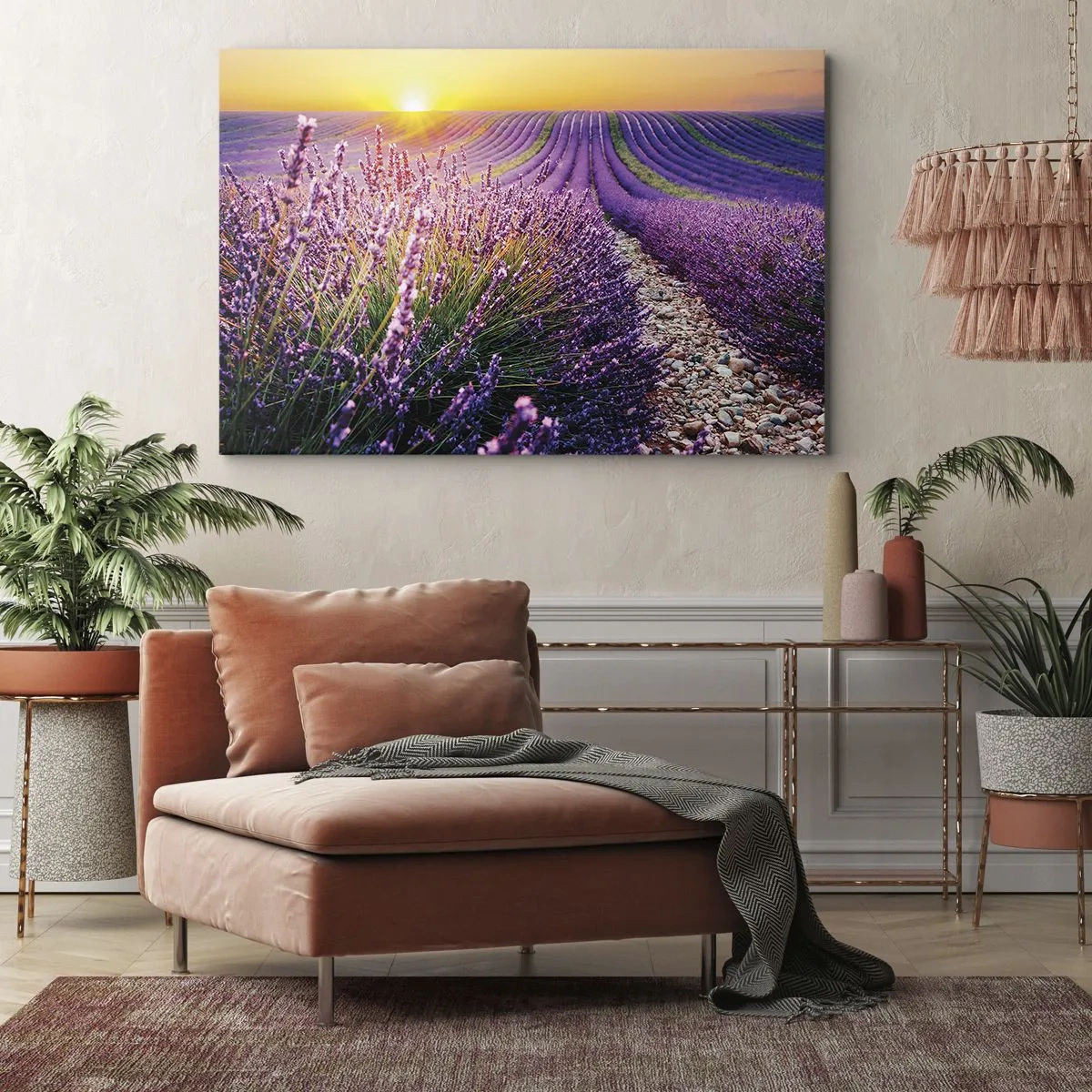 Impression sur toile - Image sur toile - Champ de lavande au coucher du soleil - 70x50cm - Tige parfumée - Décoration murale moderne pour le salon et la chambre ARTTOR