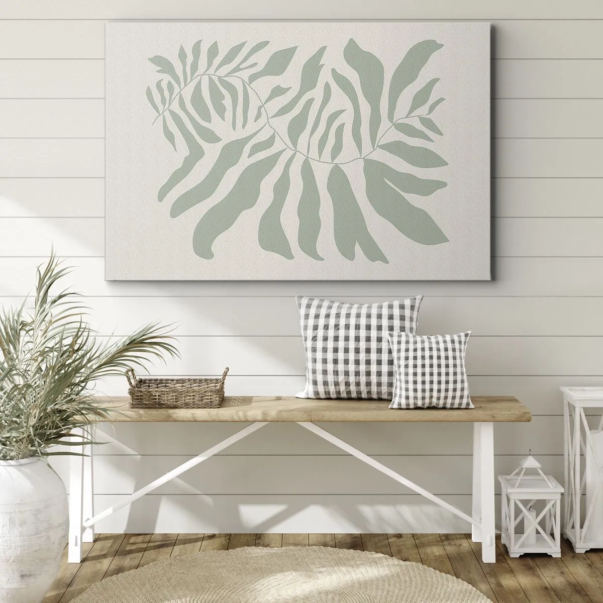 Impression sur toile - Image sur toile - Un motif de brindilles délicat avec des feuilles dans une nuance de vert émeraude - 70x50cm - Brindille d'émeraude - Décoration murale moderne pour le salon et la chambre ARTTOR
