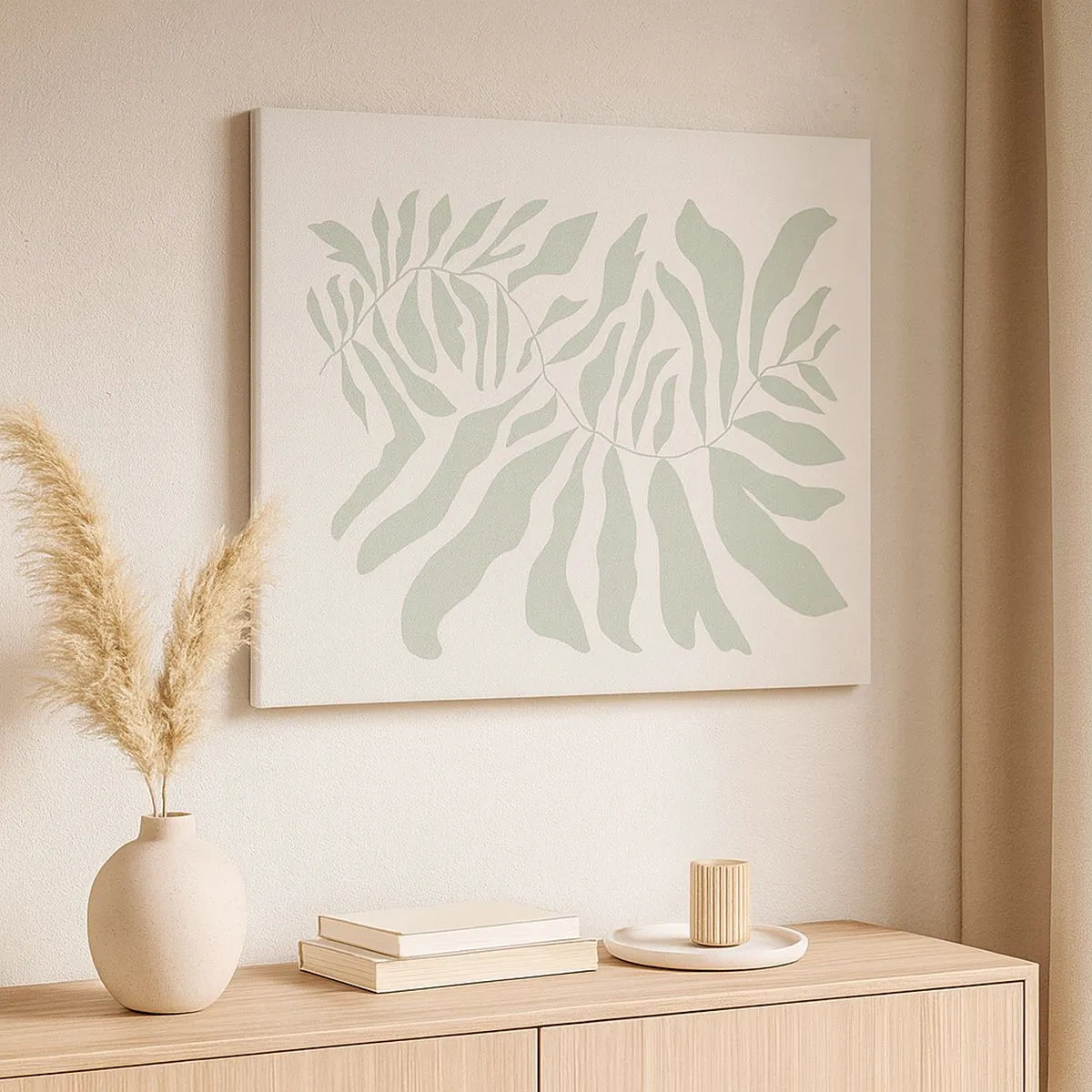 Impression sur toile - Image sur toile - Un motif de brindilles délicat avec des feuilles dans une nuance de vert émeraude - 70x50cm - Brindille d'émeraude - Décoration murale moderne pour le salon et la chambre ARTTOR