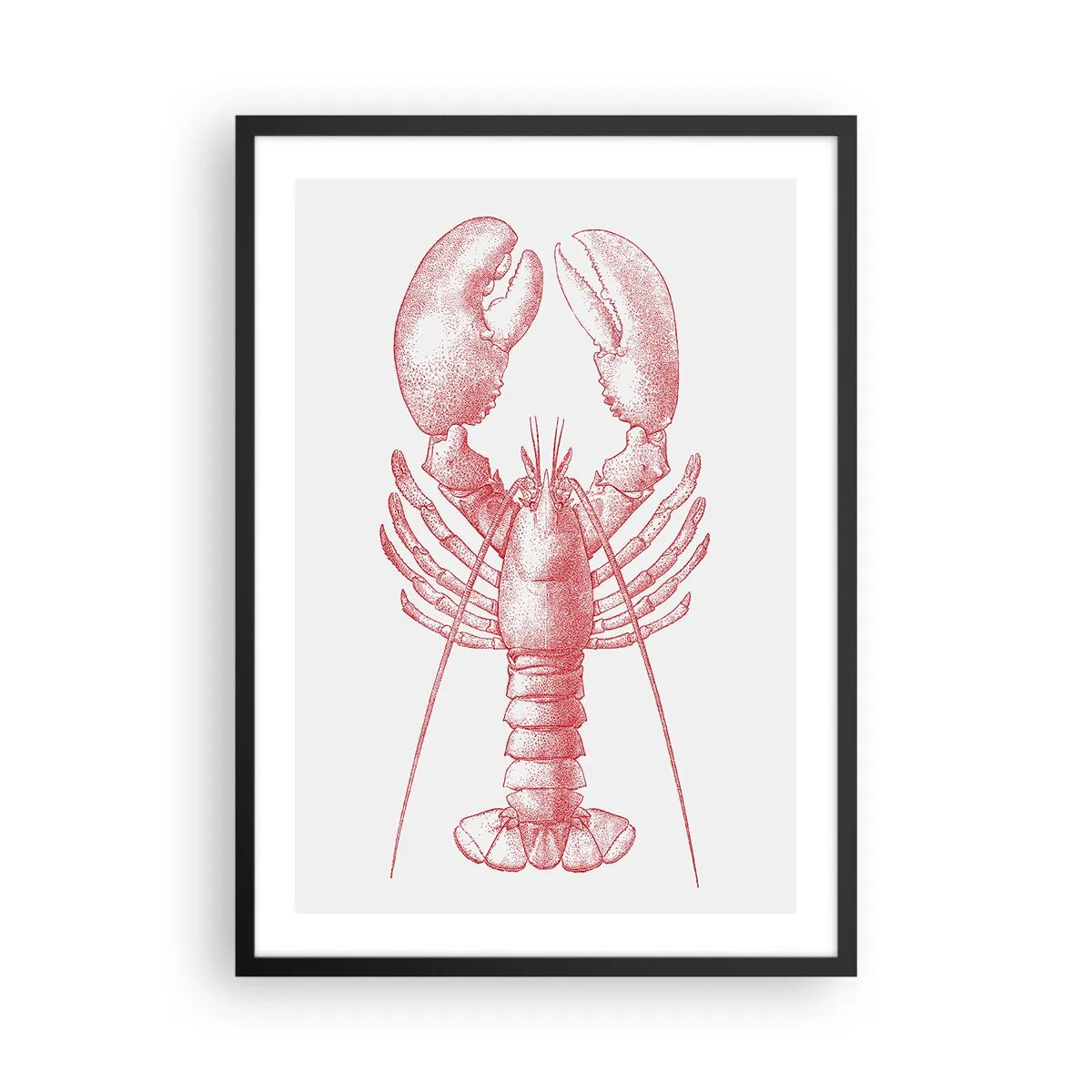 Affiche dans un cadre noir - Poster - Dessin de homard vintage sur fond clair - 50x70cm - Un homard digne d'Homère - Décoration murale moderne pour le salon et la chambre ARTTOR