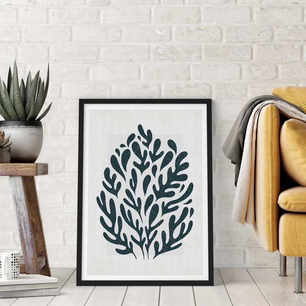 Affiche dans un cadre noir - Poster - Composition végétale noire sur fond clair - 50x70cm - Formes de la nature - Décoration murale moderne pour le salon et la chambre ARTTOR