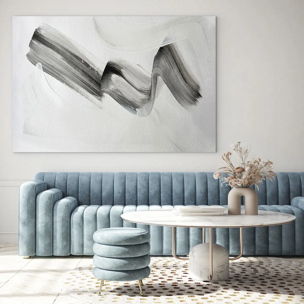 Impression sur verre - Image sur verre - Coup de pinceau abstrait gris sur fond clair - 70x50cm - Mine de rien pour s'amuser - Décoration murale moderne pour le salon et la chambre ARTTOR