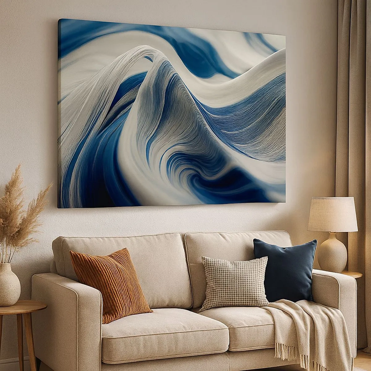 Impression sur toile - Image sur toile - Vagues abstraites dans des tons de bleu et de blanc - 70x50cm - La fluidité du bleu et du blanc - Décoration murale moderne pour le salon et la chambre ARTTOR