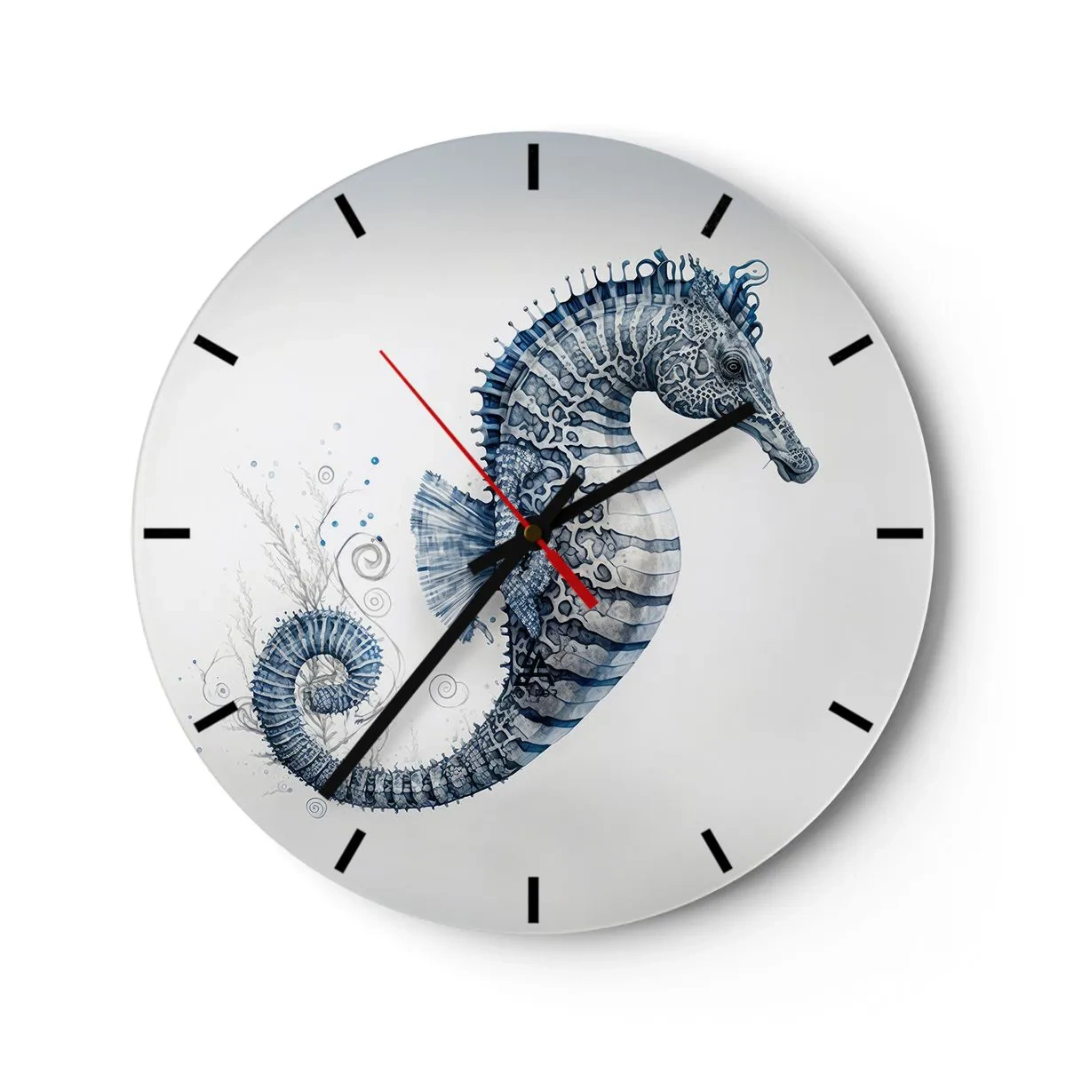Horloge murale - Pendule murale - Hippocampe décoratif de style dessin animé sur fond clair - 30x30cm - Une subtile plaisanterie de la nature - Décoration murale moderne pour le salon, la cuisine et la chambre ARTTOR