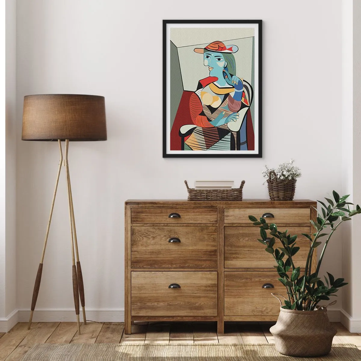 Affiche dans un cadre noir - Poster - Portrait cubiste d'une femme portant un chapeau - 50x70cm - À travers les yeux de Picasso - Décoration murale moderne pour le salon et la chambre ARTTOR