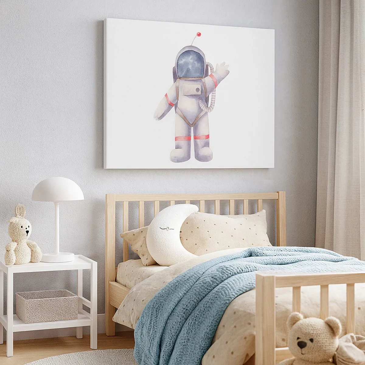 Impression sur toile - Image sur toile - Astronaute de style aquarelle sur fond blanc - 70x50cm - C'est tout pour le moment! - Décoration murale moderne pour le salon et la chambre ARTTOR
