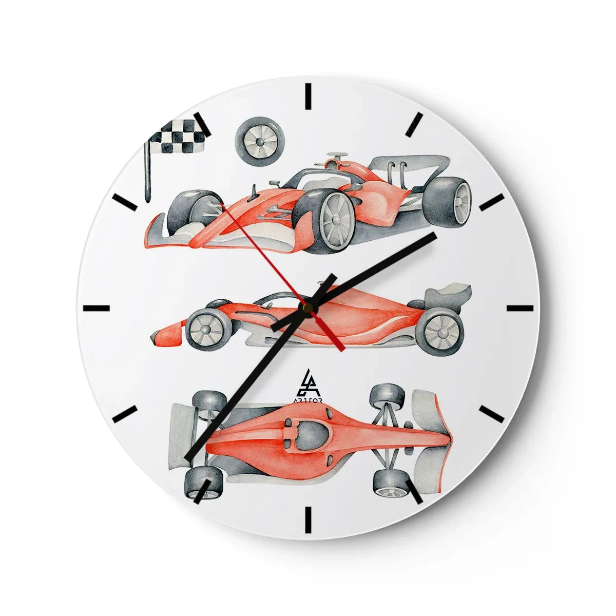 Horloge murale - Pendule murale - Voitures de course rouges et drapeau à damier sur fond blanc - 30x30cm - poursuis ton rêve - Décoration murale moderne pour le salon, la cuisine et la chambre ARTTOR