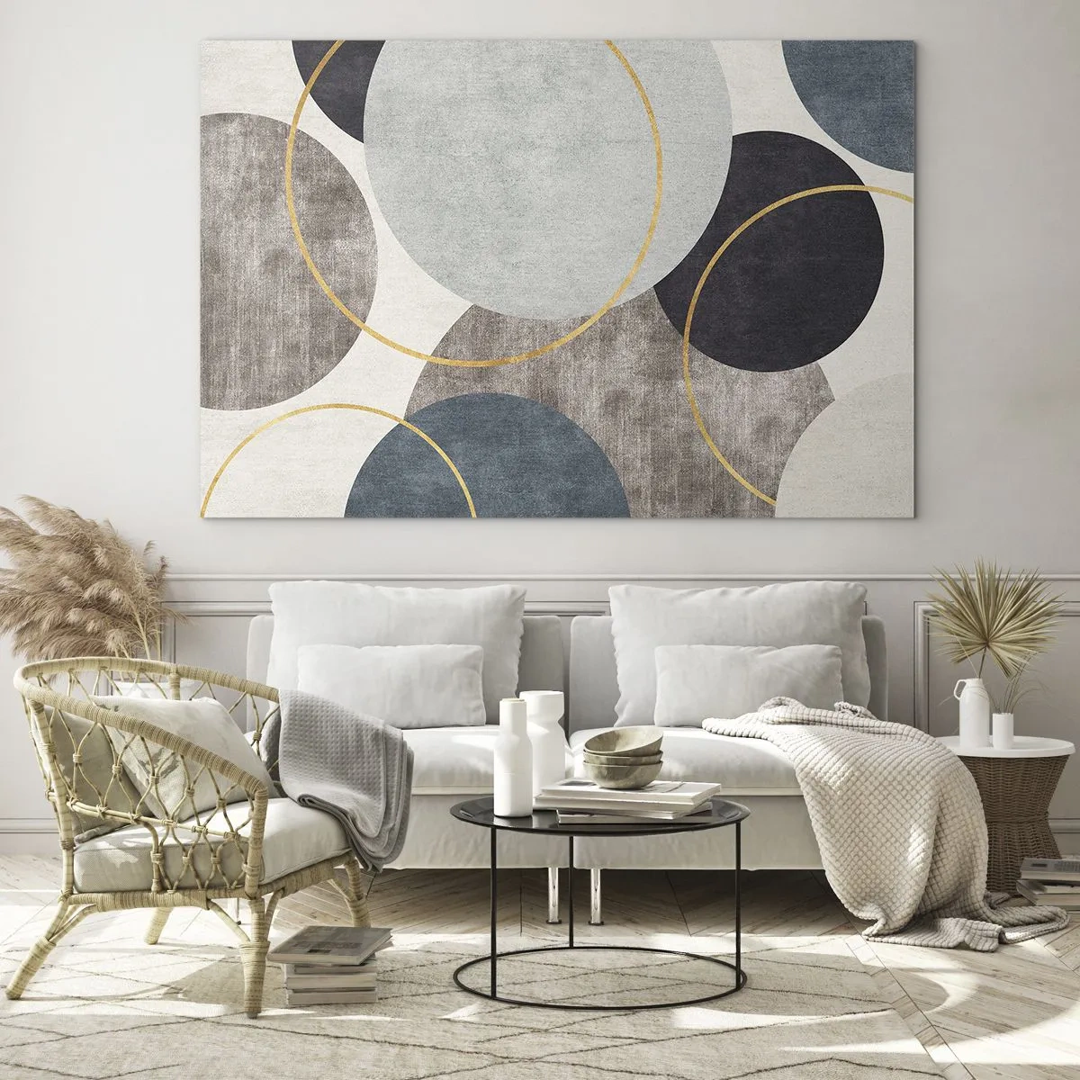 Impression sur verre - Image sur verre - Une composition de cercles aux couleurs tamisées - 70x50cm - Cercles sur cercles - Décoration murale moderne pour le salon et la chambre ARTTOR