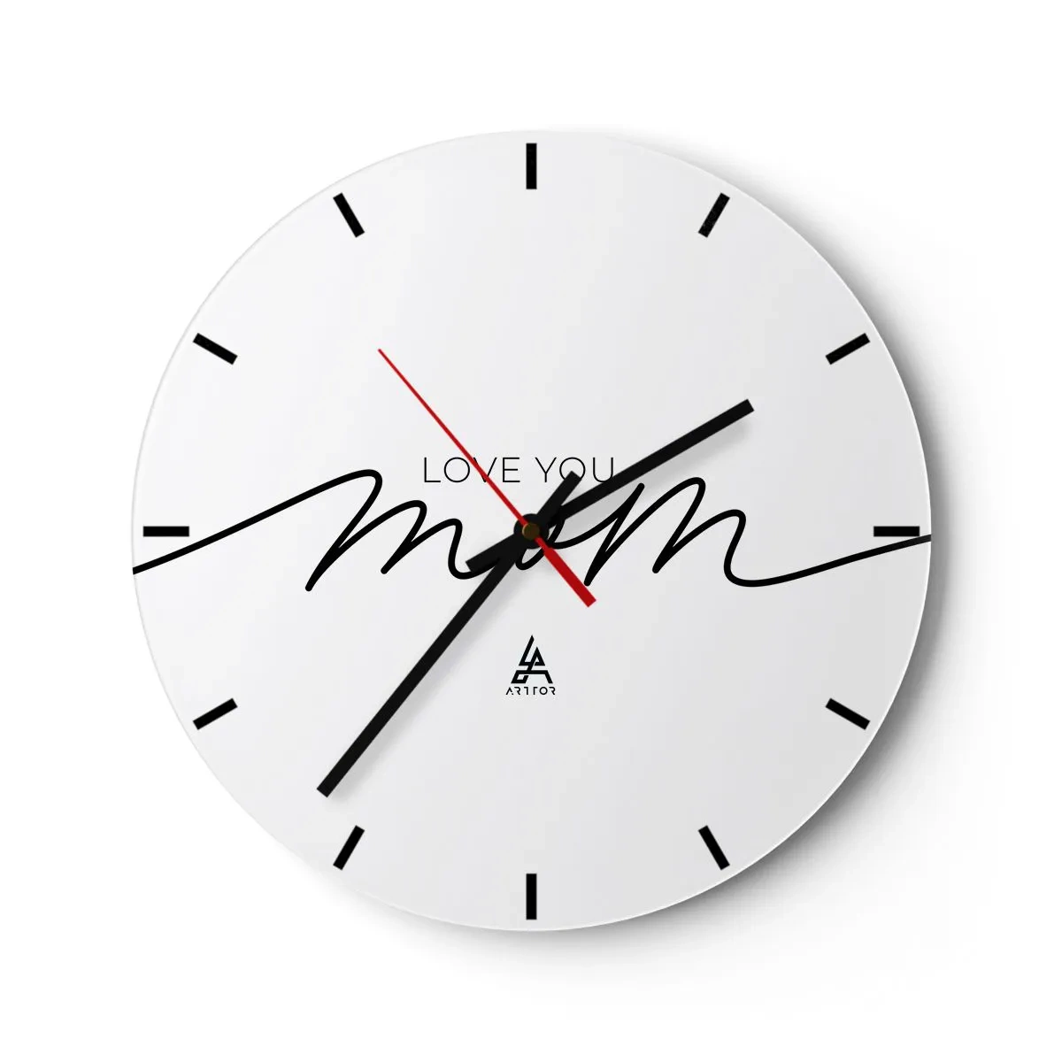 Horloge murale - Pendule murale - L'inscription Love You Mom sur fond blanc dans un style élégant - 30x30cm - Grand chamboulement - Décoration murale moderne pour le salon, la cuisine et la chambre ARTTOR