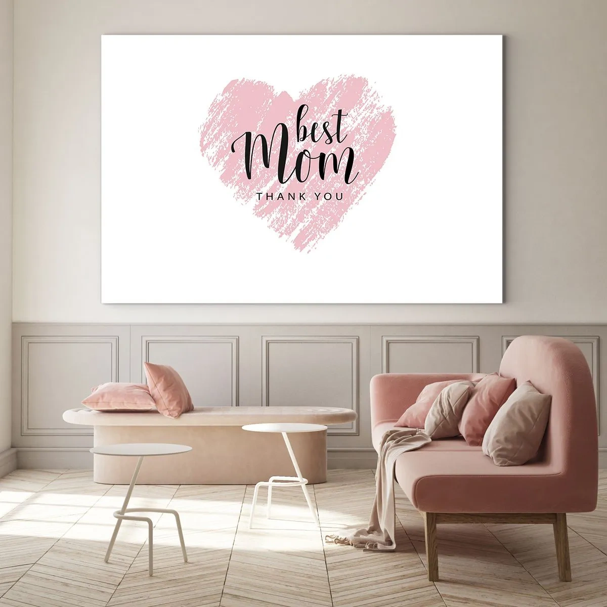 Impression sur verre - Image sur verre - Un cœur rose avec les mots « Meilleure maman » sur fond blanc - 70x50cm - Toujours au bon moment - Décoration murale moderne pour le salon et la chambre ARTTOR