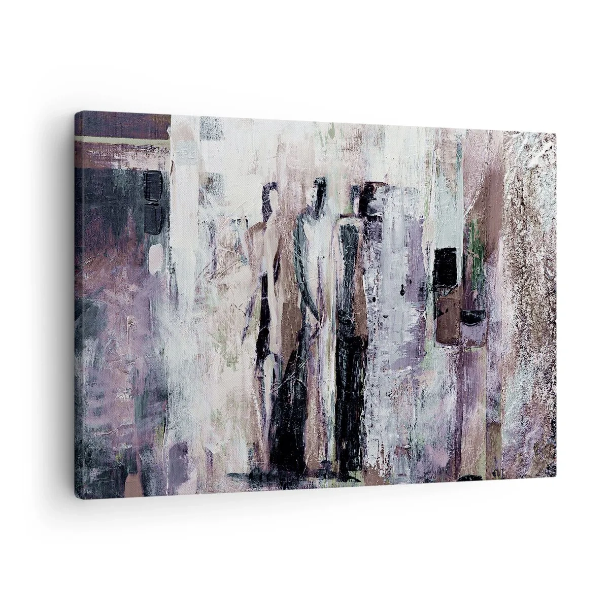 Impression sur toile - Image sur toile - Une composition abstraite avec trois personnages aux couleurs pastel. - 70x50cm - Les trois mystérieux - Décoration murale moderne pour le salon et la chambre ARTTOR