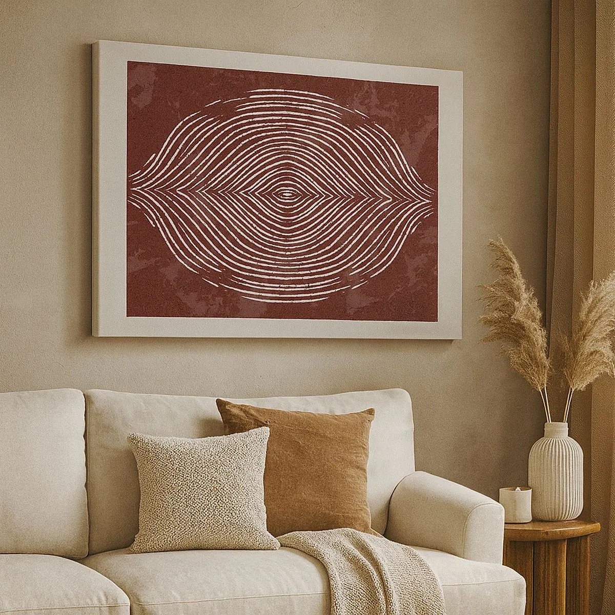 Impression sur toile - Image sur toile - Ondes symétriques en lignes blanches sur fond marron - 70x50cm - L'espace parle - Décoration murale moderne pour le salon et la chambre ARTTOR