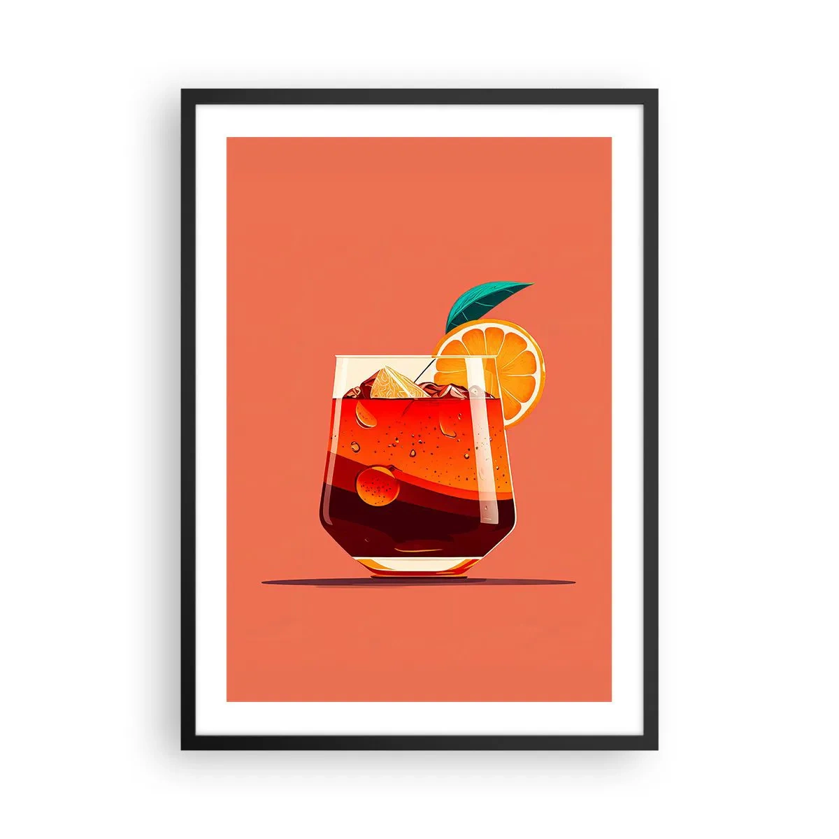 Affiche dans un cadre noir - Poster - Un verre de cocktail avec une tranche d'orange - 50x70cm - Rafraîchissement d'été - Décoration murale moderne pour le salon et la chambre ARTTOR