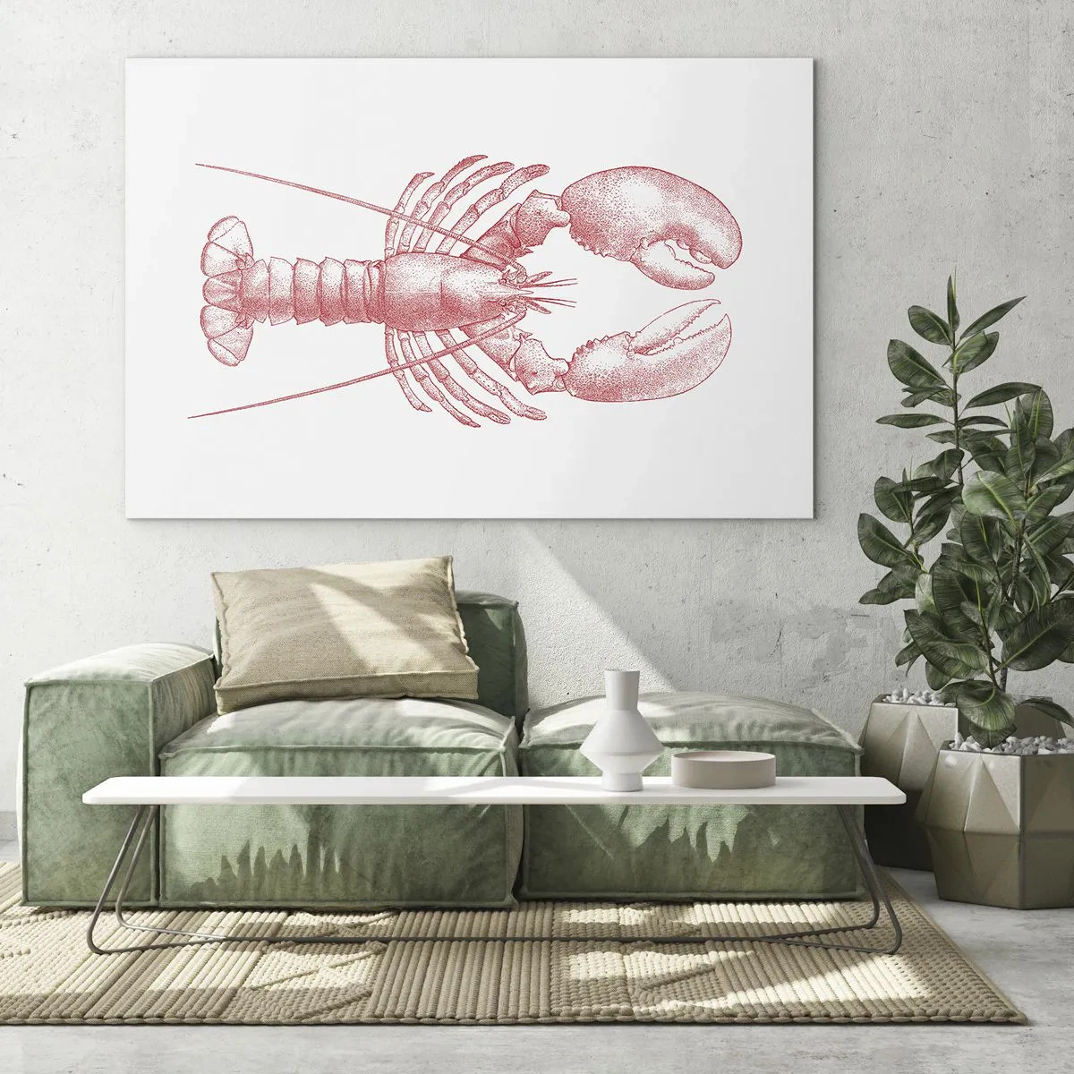 Impression sur verre - Image sur verre - Croquis d'un homard en rouge sur fond clair - 70x50cm - Un homard digne d'Homère - Décoration murale moderne pour le salon et la chambre ARTTOR