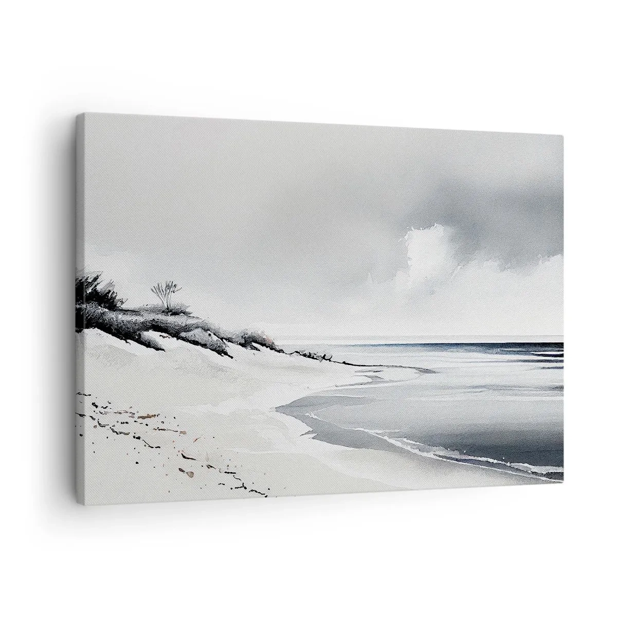 Impression sur toile - Image sur toile - Une plage aux tons sobres de gris et de bleu - 70x50cm - Ensemble depuis toujours - Décoration murale moderne pour le salon et la chambre ARTTOR