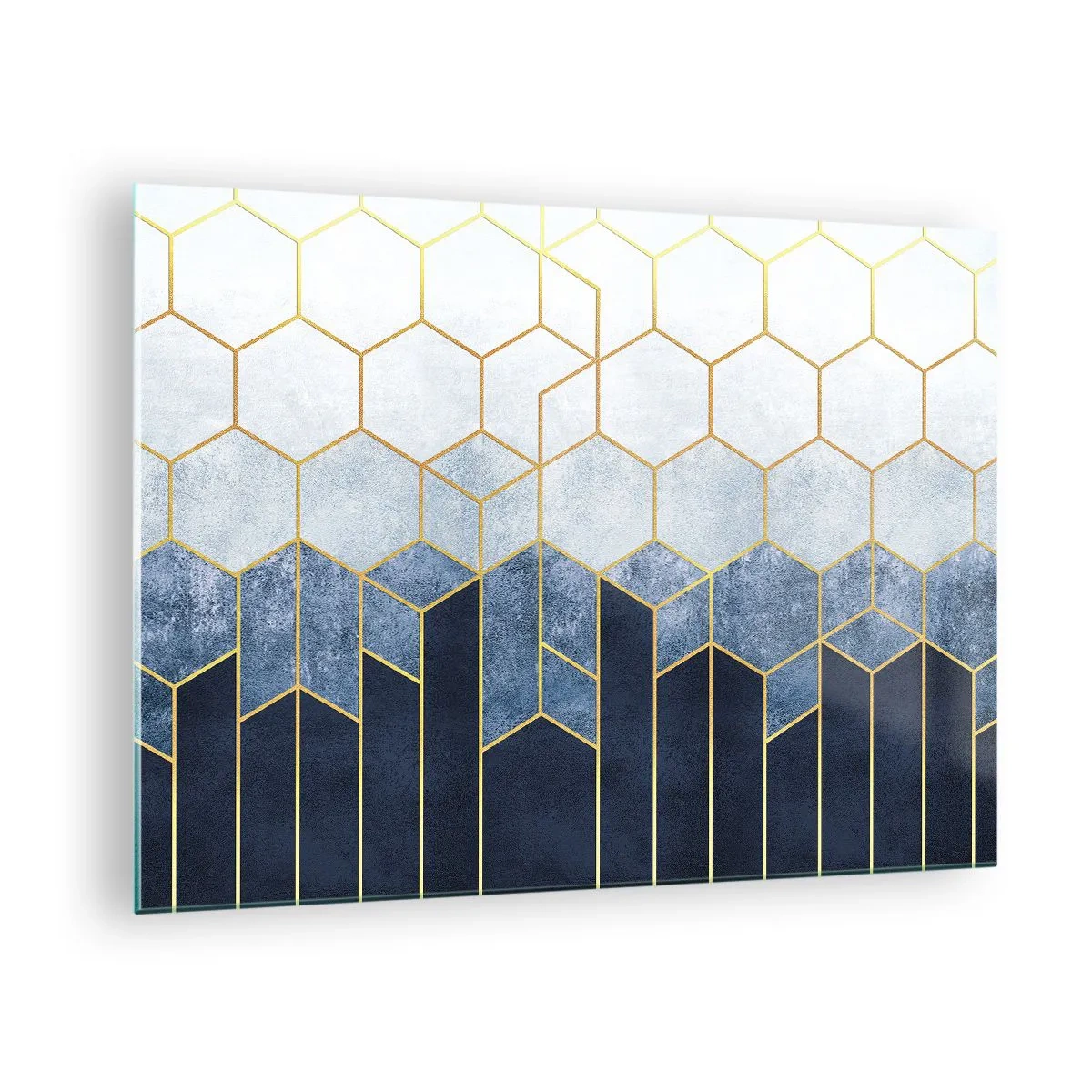 Impression sur verre - Image sur verre - Motif géométrique aux couleurs or et bleu marine - 70x50cm - Composition en rythme syncopé - Décoration murale moderne pour le salon et la chambre ARTTOR